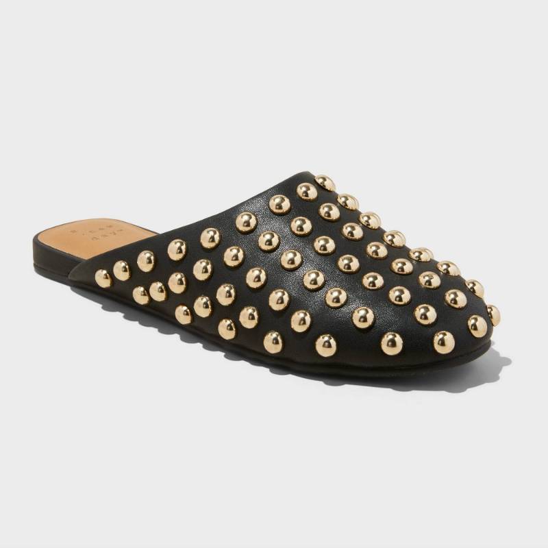lot 67534 image: Womens Channing Studded Slip On Mule Flats with Memory Foam Insole - A New Day Jet Black 8 Backless, Closed Round Toe - Retail $40