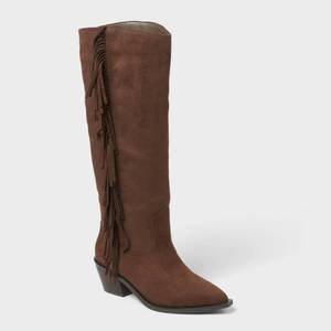 lot 12992 image: Womens Patsy Tall Fringe Western Boots with Memory Foam Insole Universal Thread Chocolate 9.5