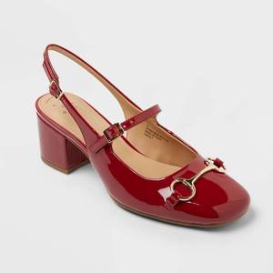 lot 13007 image: Womens Lucky Square Toe Mary Jane Heel with Memory Foam Insole - A New Day Red 8.5 Block Heel, Faux Leather