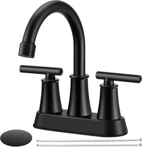 lot 4116 image: Black Homikit 2-Handle 4-Inch Matte Black Bathroom Faucet