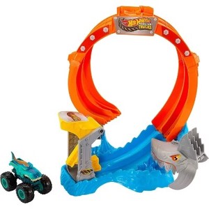lot 4117 image: Hot Wheels Monster Trucks Corkscrew Shark Smash & 164 Mega-Wrex