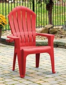 lot 39893 image: Big Easy Adirondak Patio Chair With Cup Holder, Cherry Red