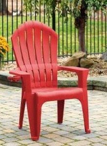 lot 39896 image: Big Easy Adirondak Patio Chair With Cup Holder, Cherry Red