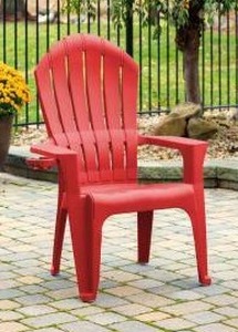 lot 39985 image: Big Easy Adirondak Patio Chair With Cup Holder, Cherry Red