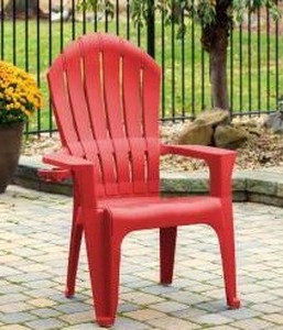 lot 39986 image: Big Easy Adirondak Patio Chair With Cup Holder, Cherry Red
