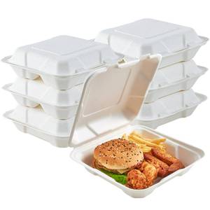 lot 593 image: ECOLipak 50 Pack Clamshell Take Out Food Containers, 100% Compostable Disposable To Go Containers, 8X8 inch Heavy-Duty To Go Boxes for Food - Retail $20