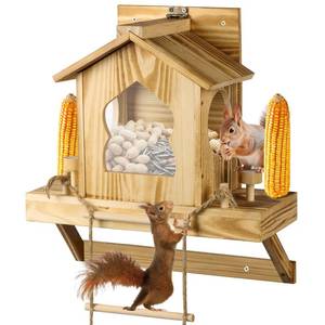 lot 603 image: Bartuke Squirrel Feeder, Wood Squirrel House,Squirrel Feeder for Outside Garden Tree with Ladder,Chipmunk Feeder for Corn Peanuts, Funny Squirrel Houses Picnic Table Some Assembly Required