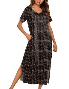 lot 606 image: Marvmys Women Short Sleeve Long Nightgowns Soft Comfy Sleep Shirts with Pockets Medium - Retail $20