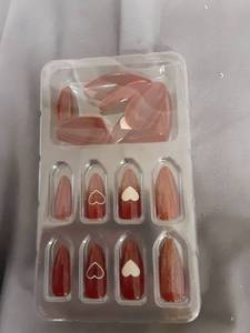 lot 608 image: Red Press on Nails Medium Almond Fake Nails Wine Red Cat Eye False Nails with White Heart Valentines Day Designs Glossy Glue Stick on Nails for Women Manicure Decoration 24Pcs - Retail $7