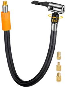lot 626 image: LUMITECO Tire Inflator Hose Adapter with 360-Degree Swivel Tire Air Chuck, 11 Inch Lock On Air Hose with Rotating Nozzle & Converting Nuts, Schrader Valve Adapter for Tire Pump Connect Air Compressor - Retail $10