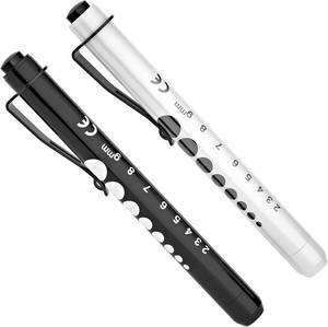 lot 627 image: RISEMART Pen Lights for Nurses, 2 Pack Reusable Medical Light with Pupil Gauge and Ruler, White Light LED Penlight for Student Doctors EMT (BlackWhite) - Retail $6