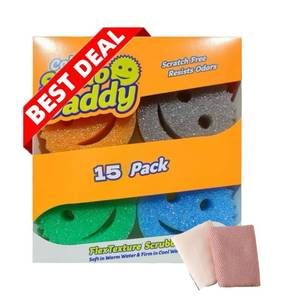 lot 643 image: Sponges Set - Variety Colors - Scratch-Free Multipurpose Dish Sponge(15Pack)& 100% Cotton Waffle Weave Kitchen Dish Cloths(2Pack) for Kitchen, Bathroom,Sink,Stove,Shower - Retail $29