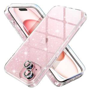 lot 656 image: Choiche Compatible for iPhone 15 Case Women Phone Case, Cute Bling Sparkly, Military Grade Drop Protection, 2 Diamond Camera Lens Covers, 2 Tempered Glass Protectors, 6.1 inch (Glitter Clear) - Retail $13