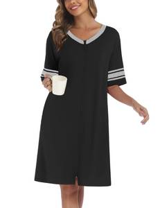 lot 658 image: Ekouaer Womens Knit Robe Zipper Short Robes Lightweight Robes Short Striped Sleeve Knee Length Summer House Coat Loungewear Black M - Retail $15