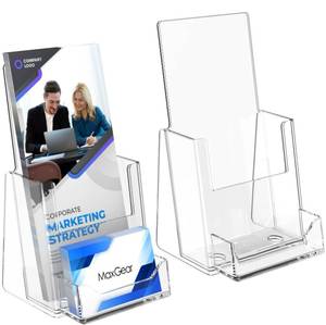 lot 662 image: MaxGear Brochure Holder 4x9 inch with Business Card Organizer, Acrylic Literature Display Stand Clear Plastic Flyer Holder Wall Mount or Countertop Use for Pamphlets, Booklets, 2 Pack - Retail $16