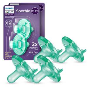 lot 682 image: TWO PACK Philips Avent Soothie Baby Pacifiers - 100% Silicone Pacifiers for Babies 0-3 Months, One-Piece Design, BPA-Free, Extra Durable, Green, 2 Pack, Model SCF19041 - Retail $1