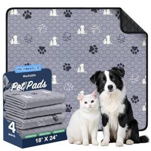 lot 687 image: WanpeeGoo Washable Pee Pads for Dogs, 4 Pack Absorbent Reusable Training Dog Pads Pet Puppy Pads, Non-Slip Potty Pads for Whelping, Playpen, Crate, Bed, Grey 18x24 - Retail $15