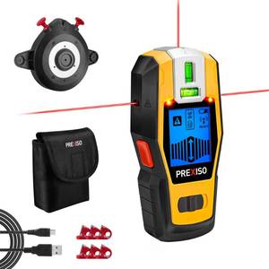 lot 691 image: PREXISO 2-in-1 Stud Finder with Laser Level, Rechargeable Multi Surface Cross Line Laser & Wall Stud Scanners Tool for Hanging Frames & Picture, Wood Ac Wire Metal Studs Joist Pipe Detection - Retail $50