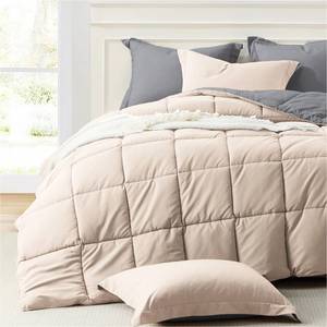 lot 696 image: Homelike Moment Queen Comforter Set Beige, Comforters Queen Size Set Lightweight Reversible Down Alternative Bed Comforter Full Size Soft, All Season 3 Piece Sets GreyBeige - Retail $40