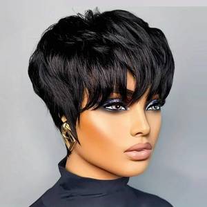 lot 710 image: VCK Short Human Hair Wigs for Black Women Short Layered Pixie Cut Wigs for Women Brazilian Remy Human Hair Glueless Full Machine Made Daily Use