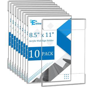 lot 726 image: EHWINE 10 Pack 8.5x11 Wall Mount Acrylic Sign Holder, Wall Signs Photo Menu Flyer Display Holders, Plastic Clear Acrylic Frames for Office Home Hotel Business Store (with Adhesive Tape) - Retail $29