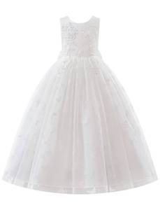 lot 727 image: IDOPIP Flower Girl Lace Dress for Kids Wedding Bridesmaid Pageant Party Formal Long Maxi Gown Big Little Princess Butterfly Birthday Communion V-Backless Bow Tulle Dresses White Butterfly 7-8 Years - Retail $48