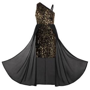 lot 729 image: GRACE KARIN Sequin Dress for Girls 10-12 Sparkly Formal Prom Birthday Party Dresses Fall Black Gold - Retail $35