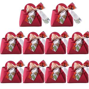 lot 747 image: HOSDZOU 10 Pack Leather Wedding Candy Gift Bags with Handle Reusable Party Favor Boxes for Weddings, Baby Showers, Birthday, Weddings,Christmas (Red2)