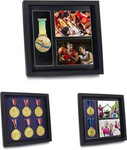 lot 750 image: Iheipye Large Medals Display Shadow Box - 6 Medal Display case - Perfect Medal Display for War Military, Runners, Marathon, Race Winner, Football, Gymnastics & All Sports (Black, 12x12) - Retail $33
