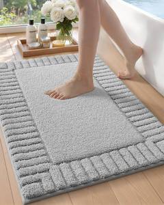 lot 753 image: Color&Geometry Small Bath Rugs Non Slip Washable- 16x24 Absorbent Light Grey Bathroom Rugs, Soft Bath Mats for Bathroom Floor, Shower, Bathtub, Laundry - Retail $20