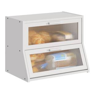 lot 755 image: BMOSU Large Bread Box Double Layer Bamboo Bread Box for Kitchen Counter Container Farmhouse Bread Holder Capacity Bread Storage Bin(White) - Retail $35