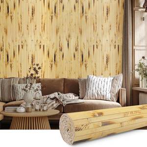 lot 760 image: FONUNO Bamboo Wall Panel for Interior Decoration Bamboo Pole Wrap Roll Natural Wainscoting Paneling Decorative Wall Slat Covering for Living Room, Bedroom, Office (12 Inch x 96 Inch, Light Burned) - Retail $18