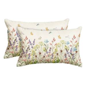 lot 770 image: AVOIN colorlife Spring Colorful Flowers Daisy Dragonfly Throw Pillow Covers, 12 x 20 Inch Spring Cushion Case for Sofa Couch Set of 2 - Retail $7