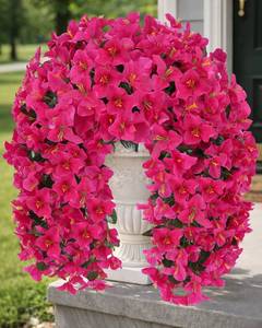 lot 784 image: Florispera Artificial Flowers for Outdoors �� 2 Bundles of UV-Resistant Artificial Bougainvillea, Realistic Silk Flowers for Front Porch, Patio, Garden, Window Boxes & Hanging Baskets (Hot Pink, 2) - Retail $12