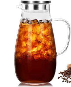 lot 796 image: Potdoctor Glass Pitcher, Glass Water Pitcher with Lid and Handle for Fridge, 2 Quart Borosilicate Water Jug for HotCold Drinks, Iced Tea, Juice and Coffee Beverage, Heat Resistant - Retail $18