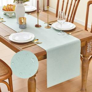 lot 801 image: YATOJUZI Light Mint Green Table Runner Seasonal Spring Summer Kitchen Dining Coffee Table Decoration 72 Inches Long Waterproof Farmhouse Rustic Table Runner Home Wedding Party Decor 16x72Inch - Retail $10