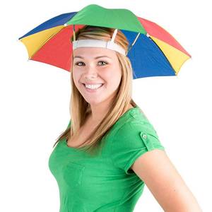 lot 803 image: Bedwina Umbrella Hat Pack of 2 - Colorful Party Hats - 20 Inch, Hands Free, Funny Rainbow Colorful Beach Party Hats, Adjustable Size Fits All Ages, Kids, Men & Women - Retail $12