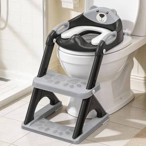 lot 808 image: Potty Training Seat ��SKYROKU Potty Training Toilet with Step Stool Ladder, for Kids Boys Girls Toddlers - Comfortable Safe Potty Seat with Anti-Slip Pads Ladder (8898 Black) - Retail $33
