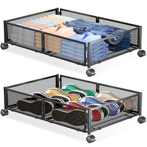lot 814 image: Yecaye Under Bed Storage with Wheels, 2 Pack Under Bed Shoe Storage Organizer Drawer, Tool-free Assembly Metal Underbed Storage Containers for Clothes, Shoes, Black - Retail $43