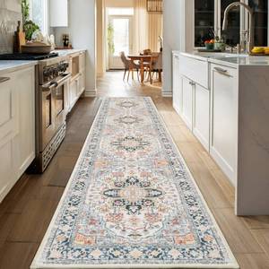 lot 817 image: XWZO Runner Rug 2x10ft for Long Hallways, Washable Non-Slip Low Pile Area Rug with Rubber Backing, Spill Resistant Soft Vintage Floor Carpet for Kitchen Entryway Stair Landing Living Room, Colorful - Retail $39