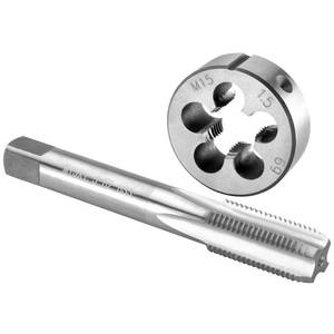 lot 823 image: Burkit M15 X 1.5 Tap and Die Set, M15 x 1.5 Machine Thread Tap and Round Die Right Hand - Retail $20