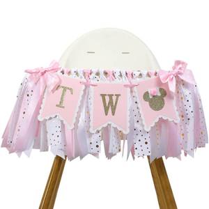 lot 833 image: Mouse 2nd Highchair Banner - 2nd Birthday Party Decorations,Pink Gold Two High Chair Ribbon Banner,Mouse Inspired Party Supplies,Sweet Girl Second Birthday Banner Photo Props - Retail $15