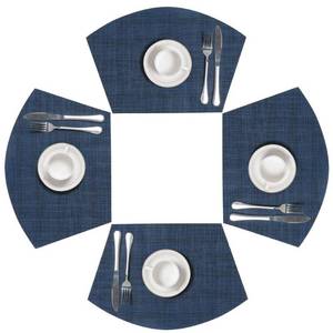 lot 835 image: SHACOS Wedge Placemats Set of 8 Woven Vinyl Plastic Placemats for Small Round Table Place Mats Wipe Clean Non Slip Table Mats, Blue Black - Retail $73