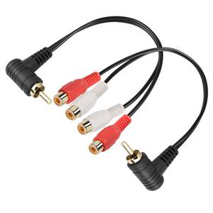 lot 837 image: PNGKNYOCN RCA Y Splitter Cable, 2 Pack 90 Degree RCA 1 Male to 2 Female Stereo Audio Adapter Cable, 25CM - Retail $9