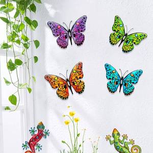lot 850 image: TWO PIECES, SEE PHOTOS FOR COLORS Akulgaci 2 Pack Butterfly Decorations, 14.5 Large Metal Butterflies Fence Garden Yard Art Wall Decor for Outdoor Patio Balcony Tree Front Porch, Vibrant Colors Blue Red