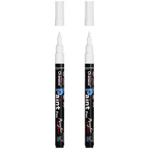 lot 852 image: Overseas White Acrylic Paint Pens 2 Pack, 0.7mm Extra Fine Tip Permanent Markers, Water-Based, Quick Drying, Waterproof, Non Toxic Paint Markers for Wood, Metal, Rock, Plastic, Glass, Canvas, Fabric - Retail $7