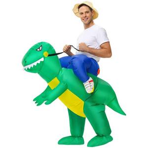 lot 856 image: BROWNYEW Inflatable Dinosaur Costume Adults, Inflatable Halloween Costumes, Ride on Dino Costume, Blow Up T-rex Costume Fancy Dinosaur Suit for Halloween Party - Retail $18