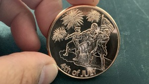 lot 51 image: 1 oz 999 Fine Copper Round 4th of July Commemorative design