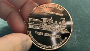 lot 52 image: 1 oz 999 Fine Copper Round Civil War The General Engine design