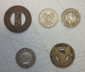 lot 61 image: Transit Token Collection - Chicago Public Transport Fare Tokens